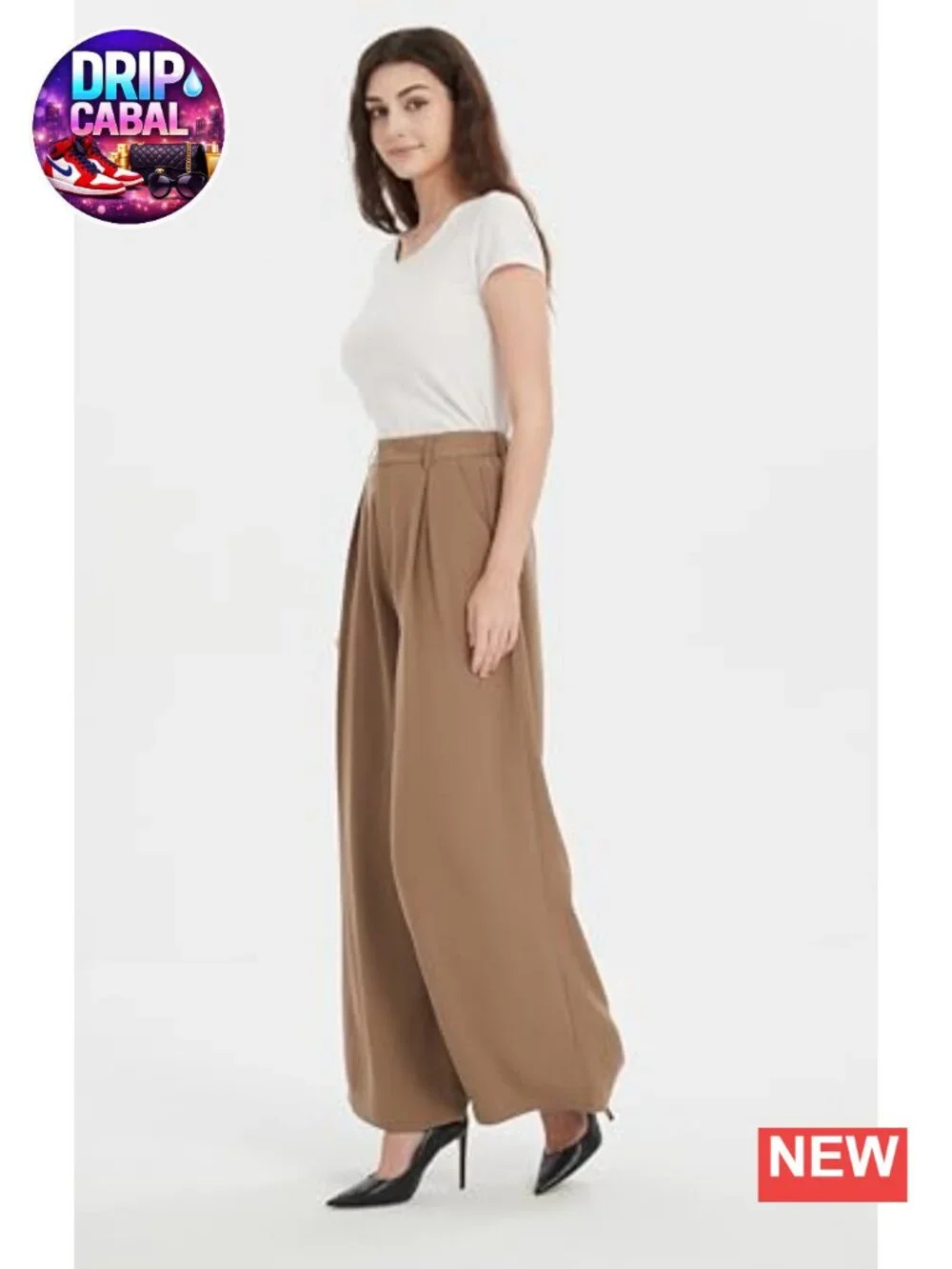 Womens High Waist Wide Leg Palazzo Pants with Pockets Office Trousers
